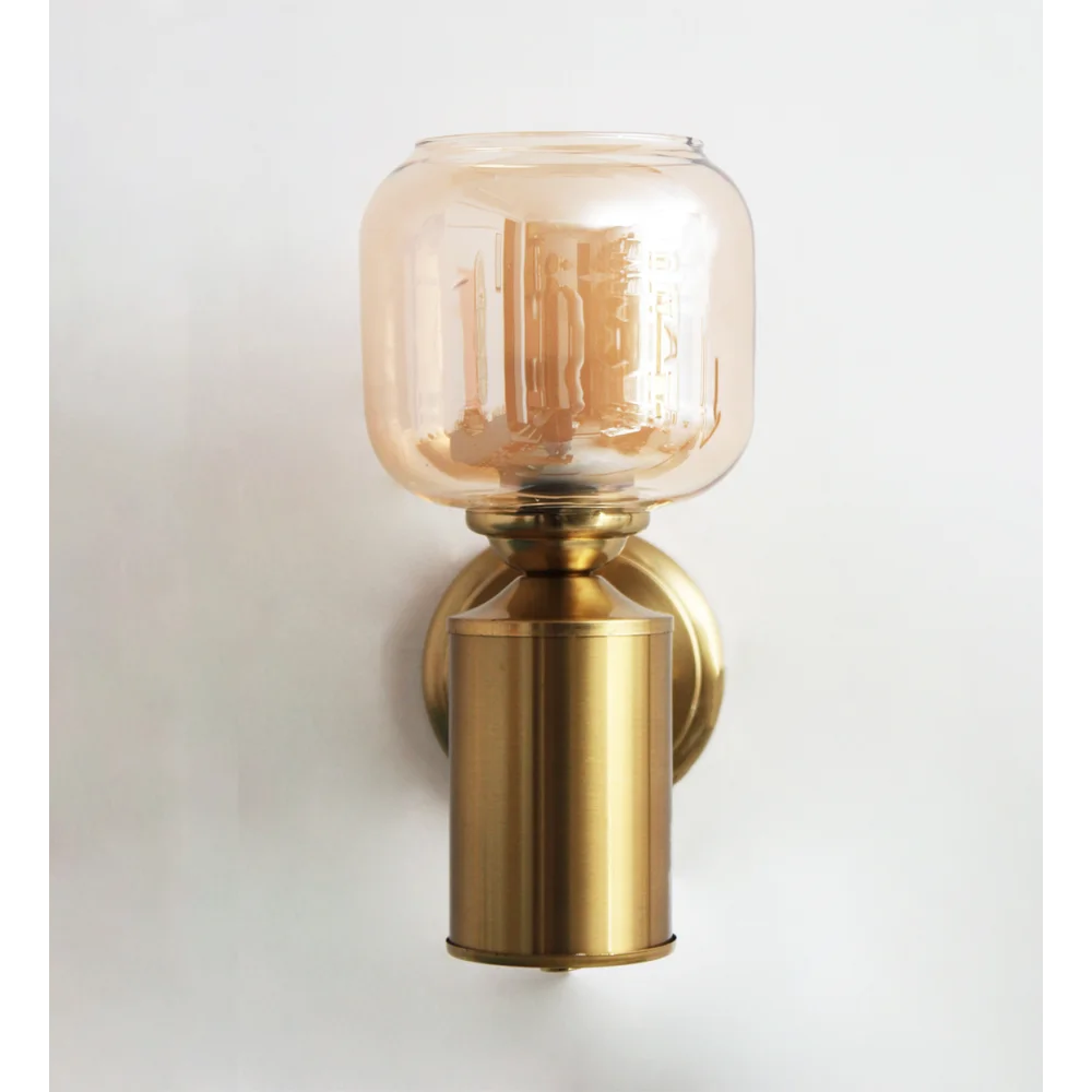 Modern Brass Wall Sconce –Amber Tinted Jar Glass | SKE-140036-AMJG