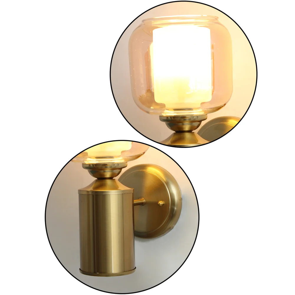 Modern Brass Wall Sconce –Amber Tinted Jar Glass | SKE-140036-AMJG