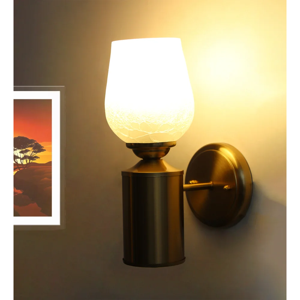 Vintage Brass Wall Sconce with Crackle Glass Shade | SKE-140036-VWSC