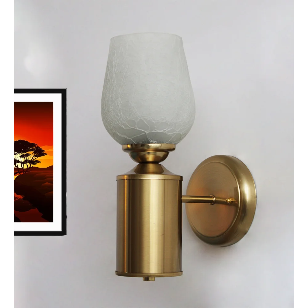 Vintage Brass Wall Sconce with Crackle Glass Shade | SKE-140036-VWSC