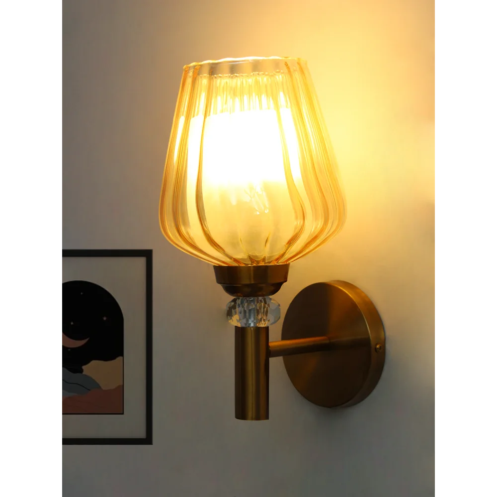 Petal-Shaped Amber Gold Glass Wall Light | SKE-140041-PSAG