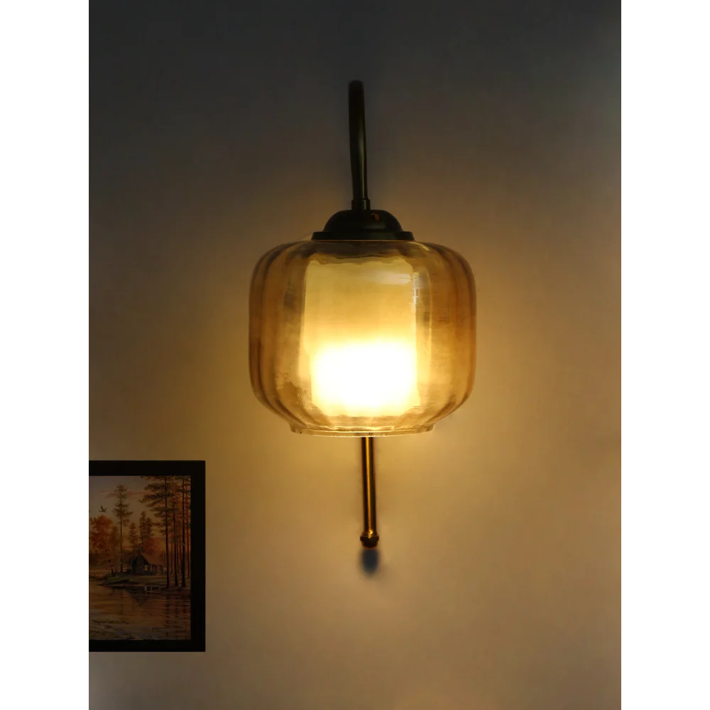 Curved Brass Gooseneck Glass Wall Light | SKE-140012-CBGS
