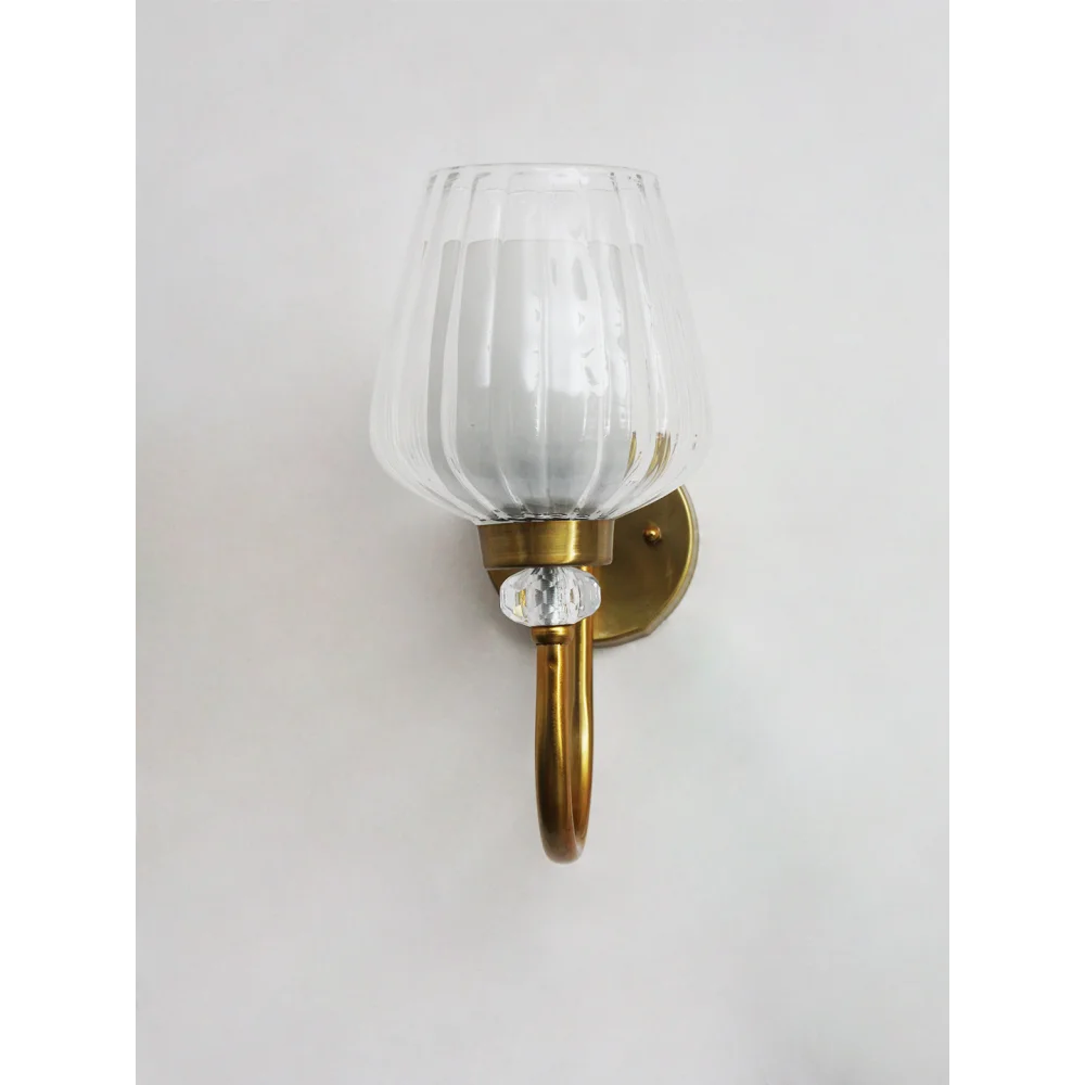 Fluted Clear Tulip Glass Wall Sconce – Brass Finish | SKE-140043-FCTG