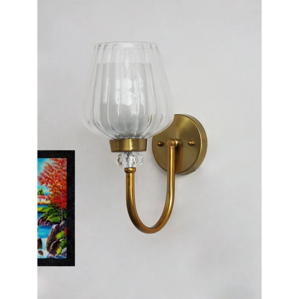 Fluted Clear Tulip Glass Wall Sconce – Brass Finish | SKE-140043-FCTG