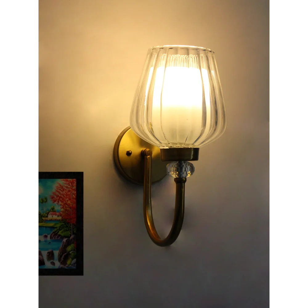Fluted Clear Tulip Glass Wall Sconce – Brass Finish | SKE-140043-FCTG