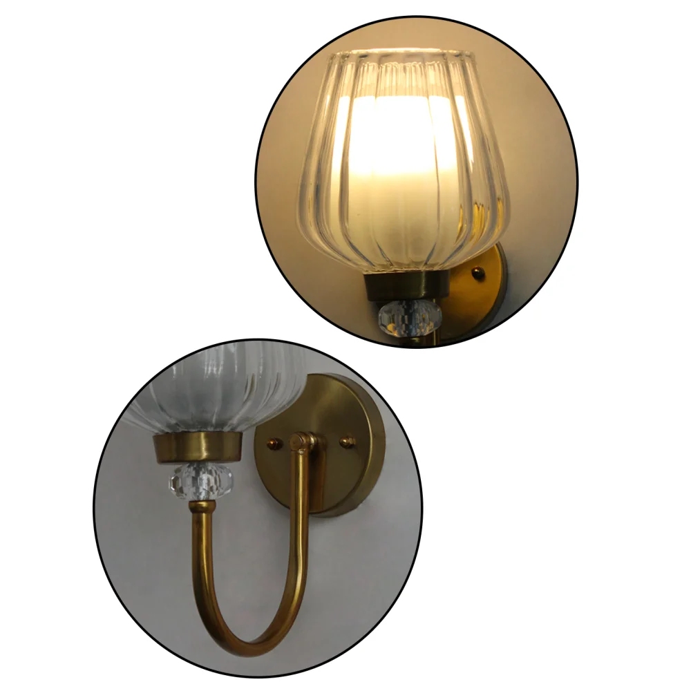 Fluted Clear Tulip Glass Wall Sconce – Brass Finish | SKE-140043-FCTG