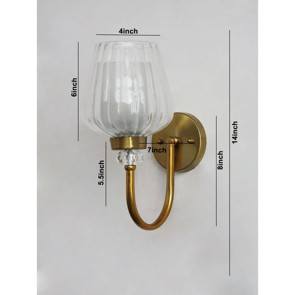 Fluted Clear Tulip Glass Wall Sconce – Brass Finish | SKE-140043-FCTG