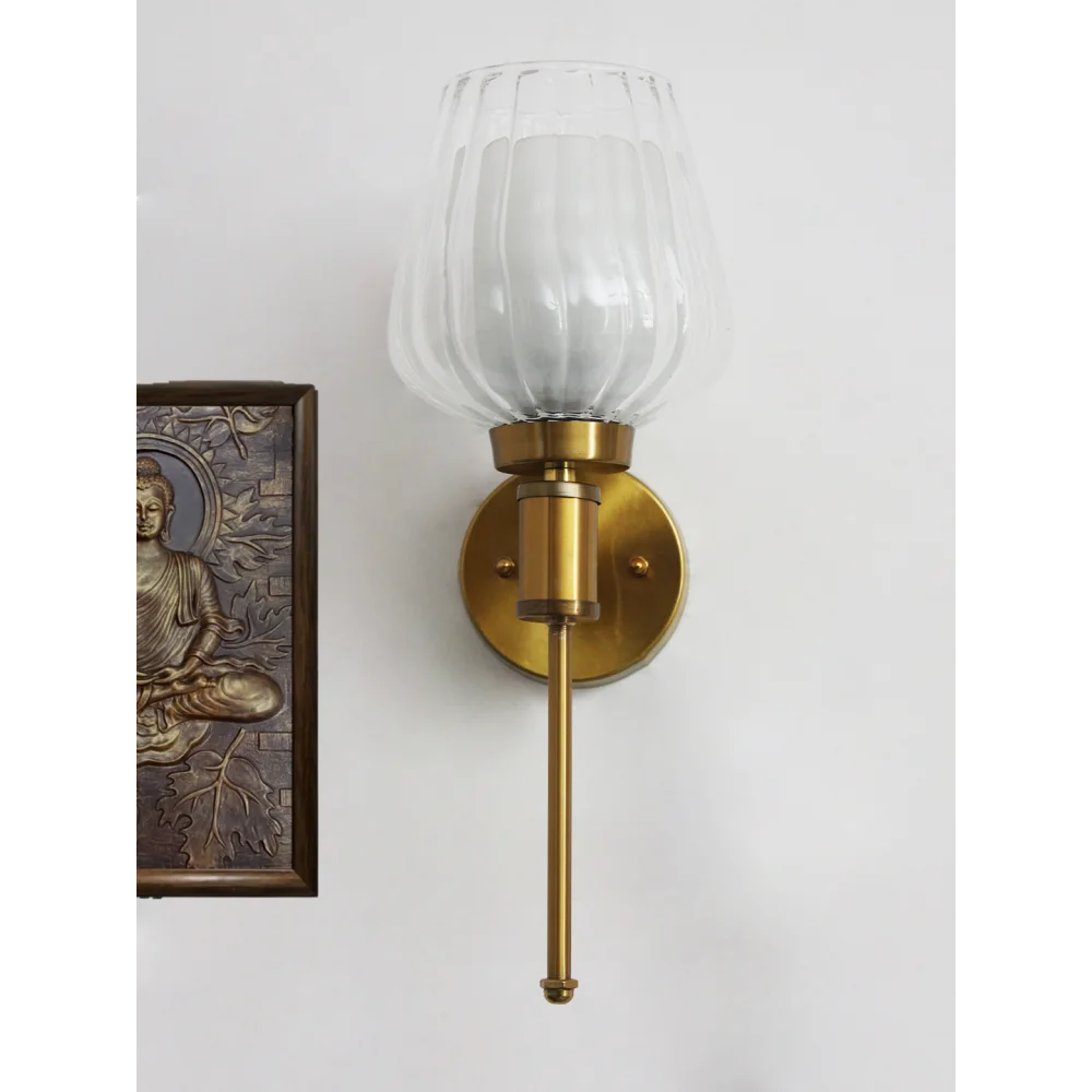 Modern Ribbed Clear Tulip Glass Wall Sconce | SKE-140010-CGTS