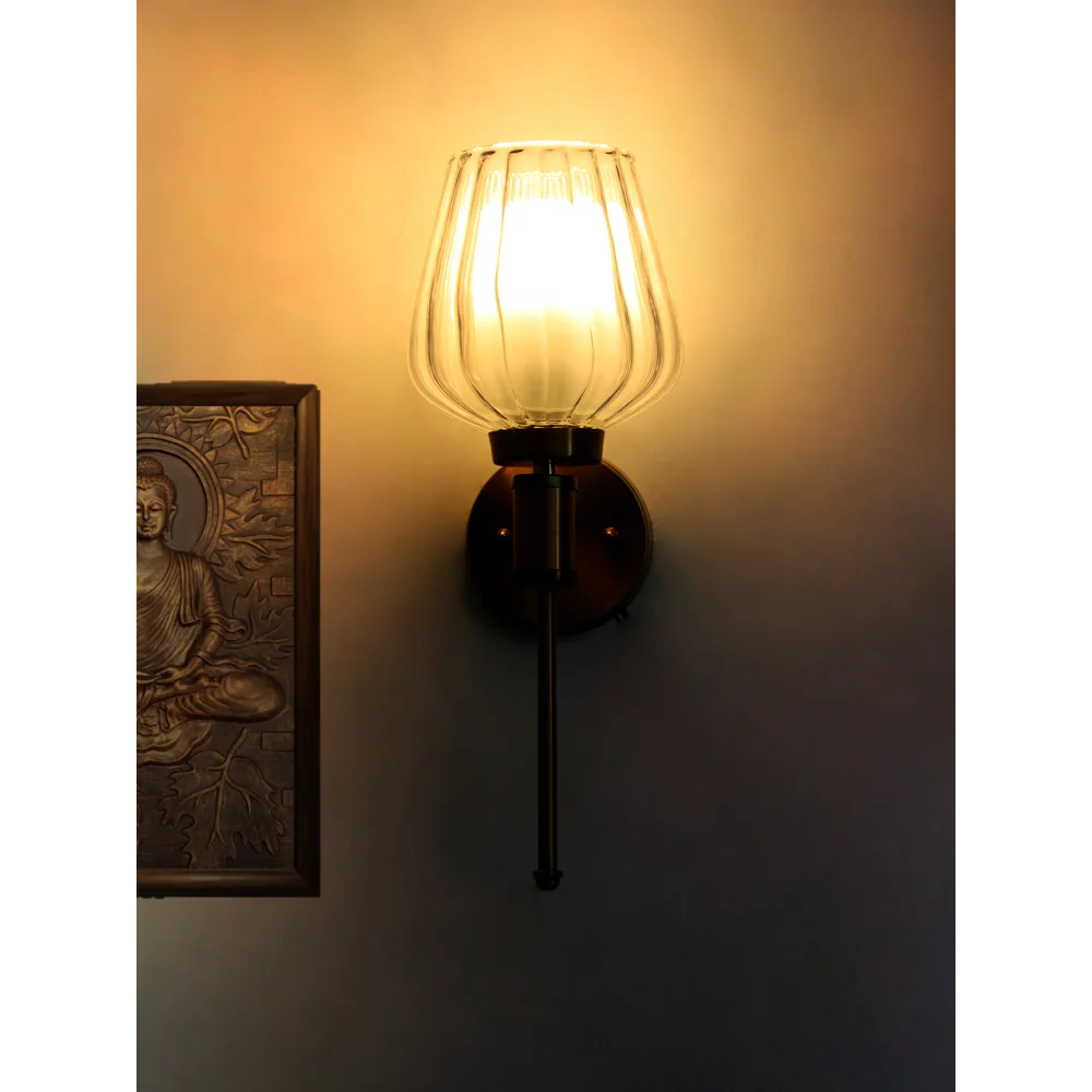 Modern Ribbed Clear Tulip Glass Wall Sconce | SKE-140010-CGTS