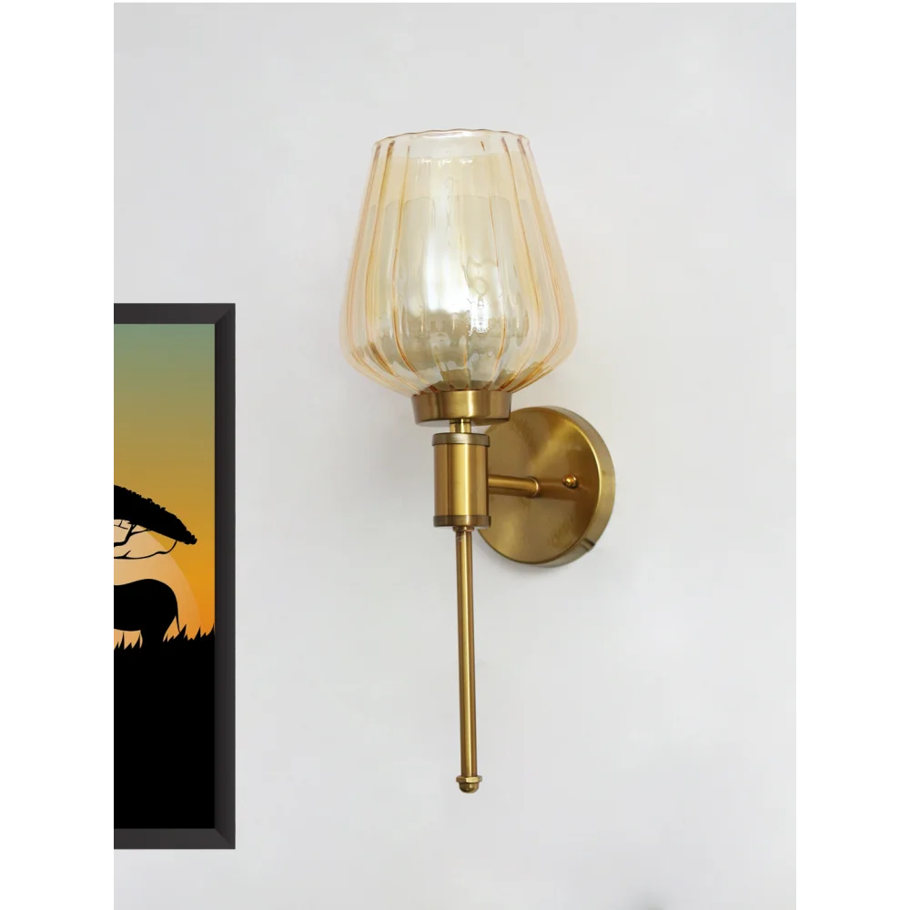 Modern Ribbed Gold Tulip Glass Wall Sconce | SKE-140010-RGTS