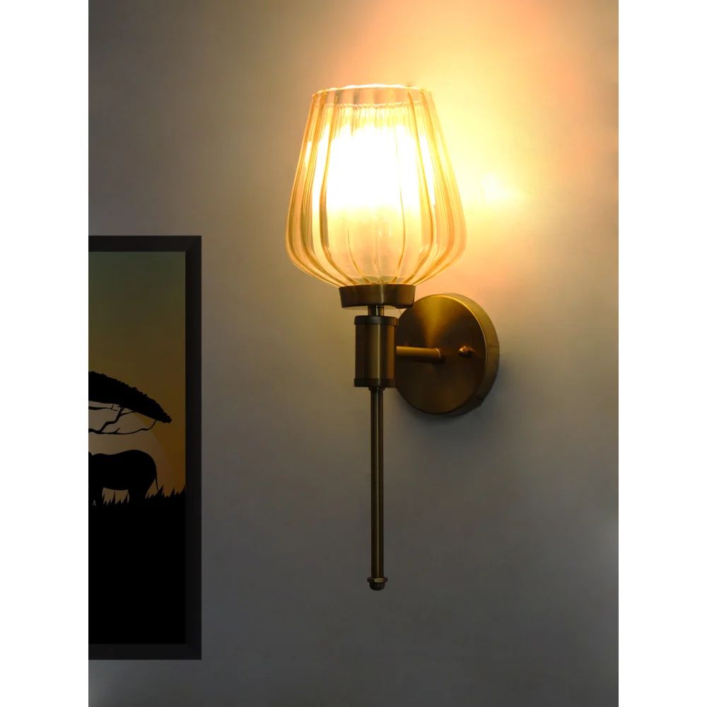 Modern Ribbed Gold Tulip Glass Wall Sconce | SKE-140010-RGTS