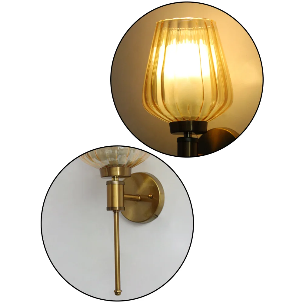 Modern Ribbed Gold Tulip Glass Wall Sconce | SKE-140010-RGTS