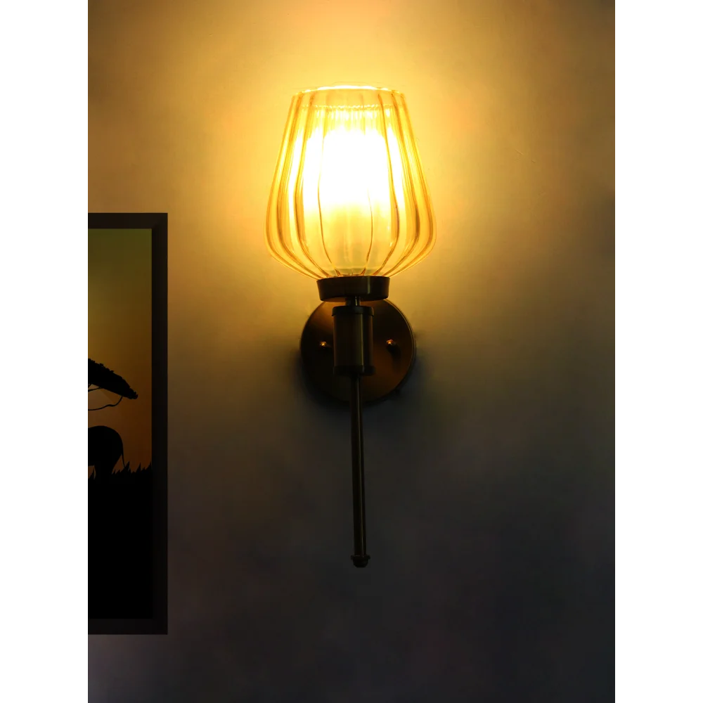 Modern Ribbed Gold Tulip Glass Wall Sconce | SKE-140010-RGTS