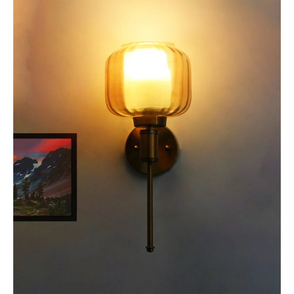Classic Amber Square Brass Wall Sconce | SKE-140010-CAGS