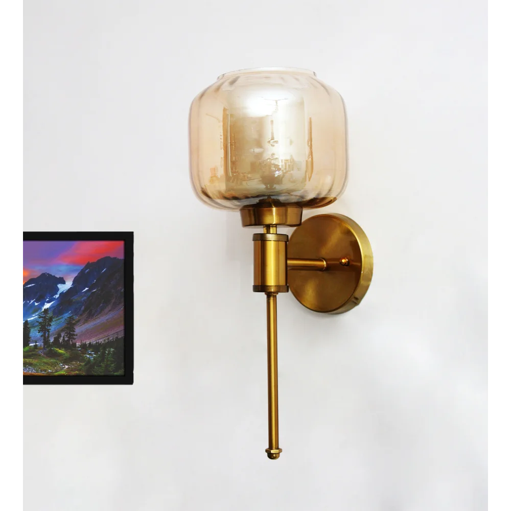 Classic Amber Square Brass Wall Sconce | SKE-140010-CAGS