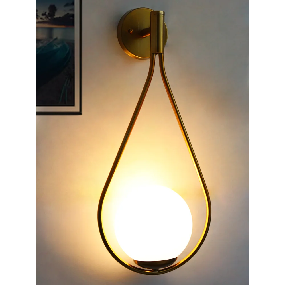 Modern Brass Wall Light – Frosted Globe Sconce | SKE-140062