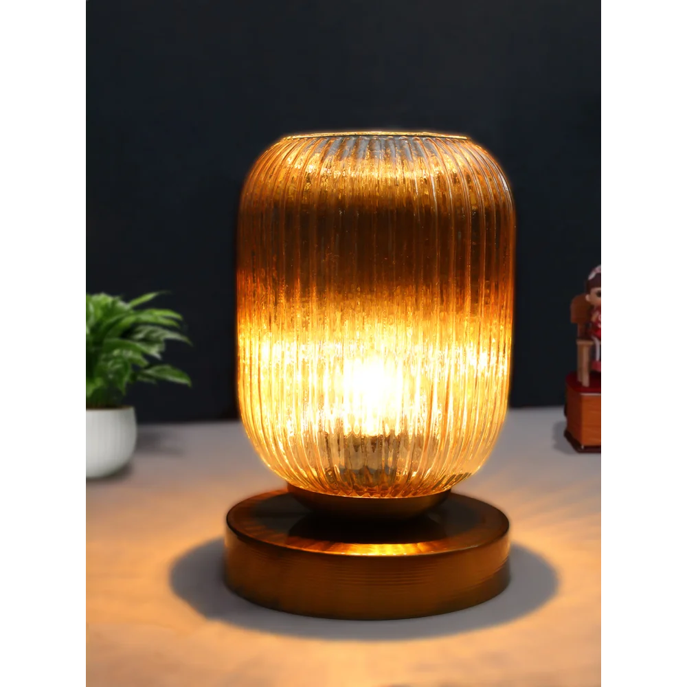 Amber Ribbed Glass Table Lamp | SKE-150006_ARGTL