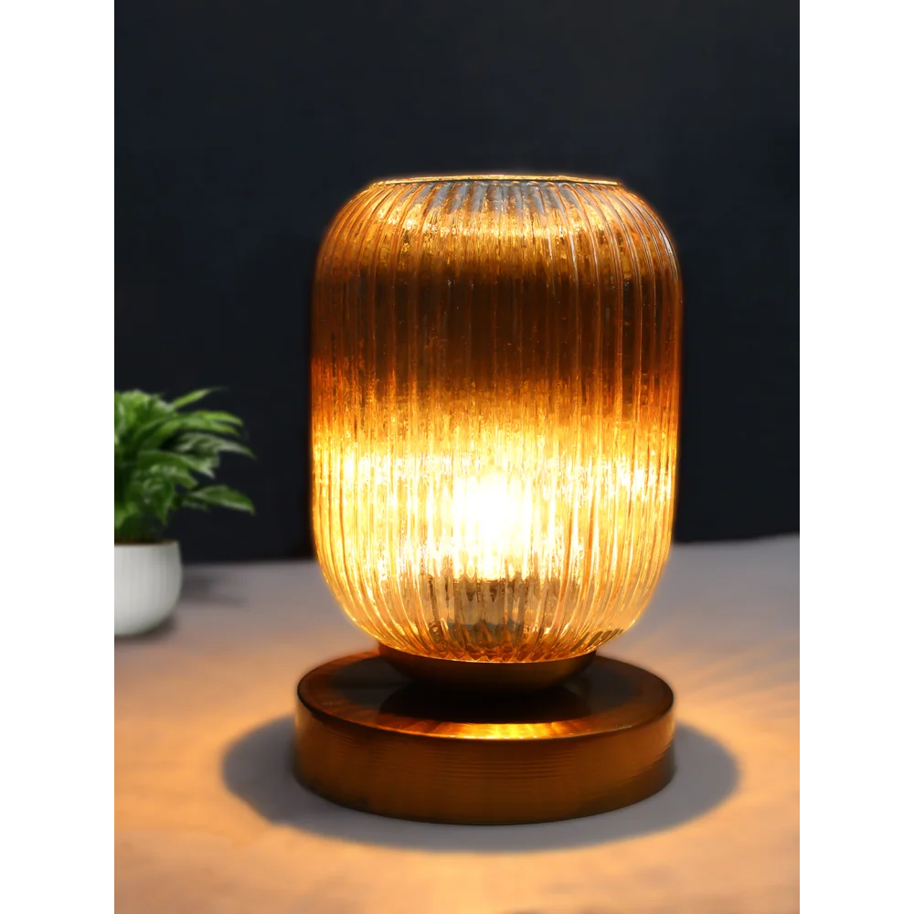 Amber Ribbed Glass Table Lamp | SKE-150006_ARGTL