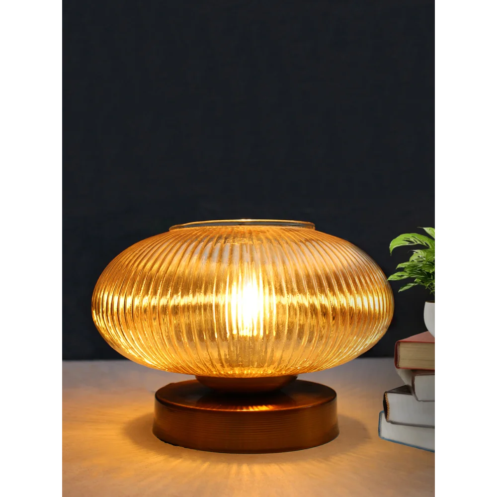 Modern Ribbed Amber Kachori Glass Table Lamp | SKE-150007_MRAKGTL