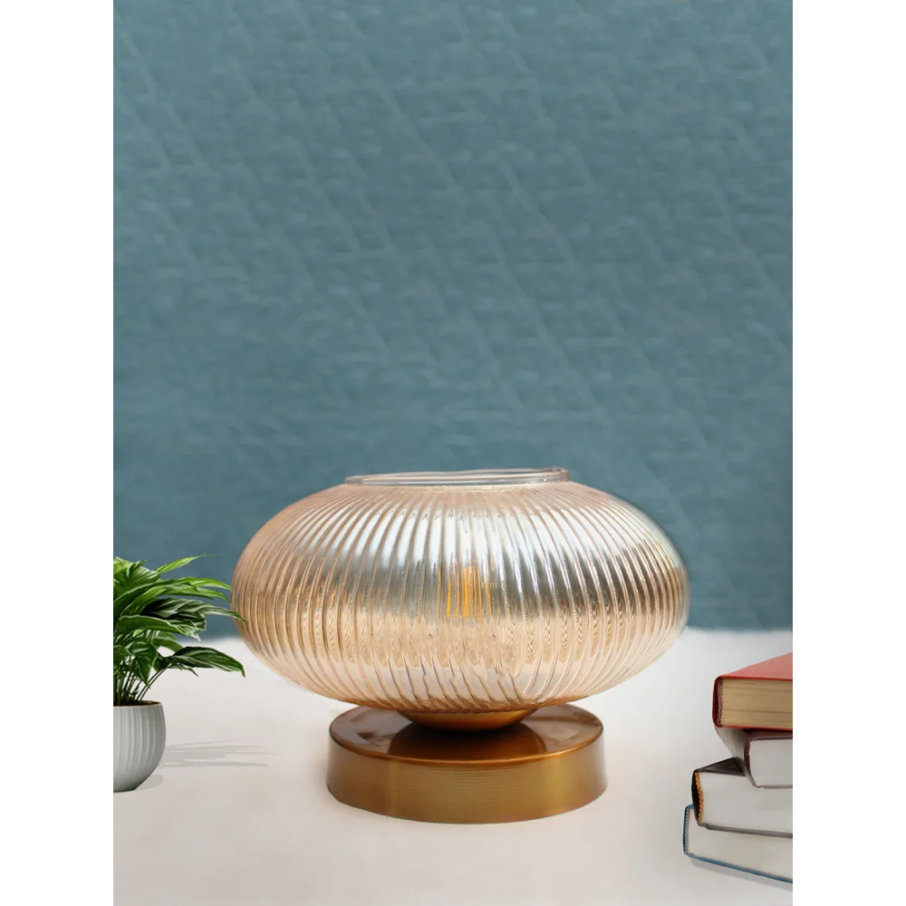Modern Ribbed Amber Kachori Glass Table Lamp | SKE-150007_MRAKGTL
