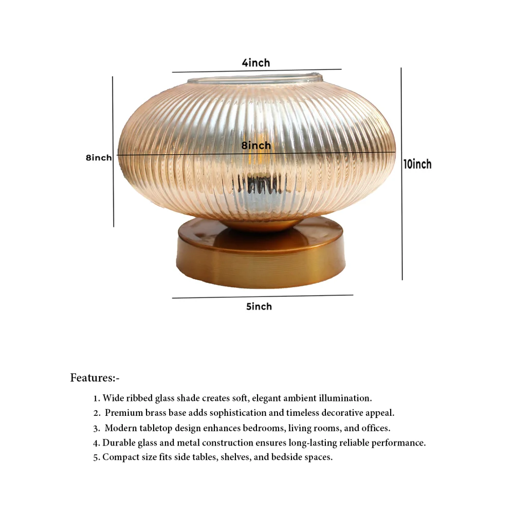 Modern Ribbed Amber Kachori Glass Table Lamp | SKE-150007_MRAKGTL