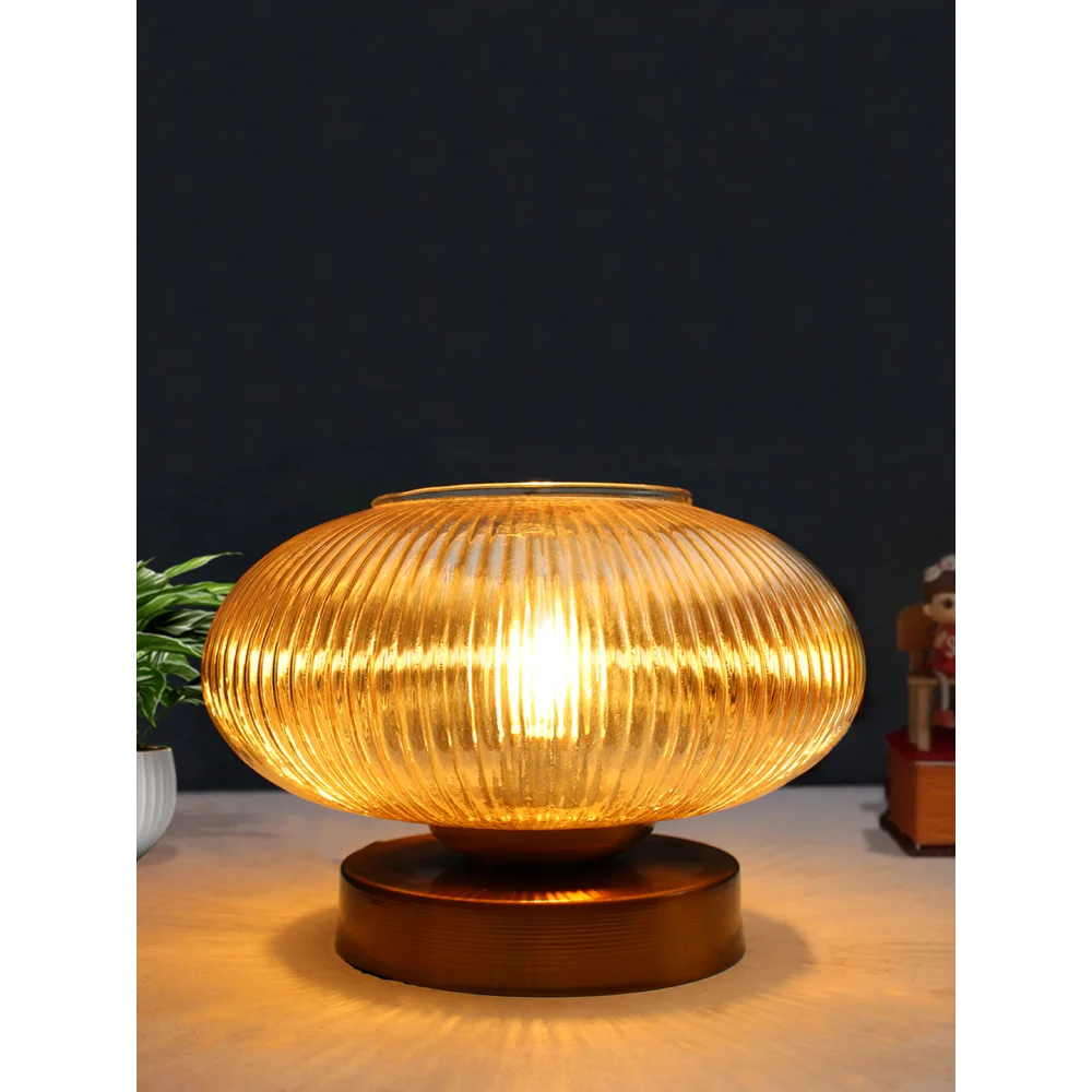 Modern Ribbed Amber Kachori Glass Table Lamp | SKE-150007_MRAKGTL