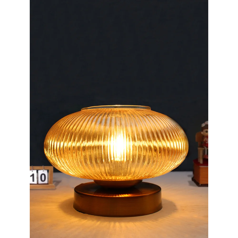 Modern Ribbed Amber Kachori Glass Table Lamp | SKE-150007_MRAKGTL