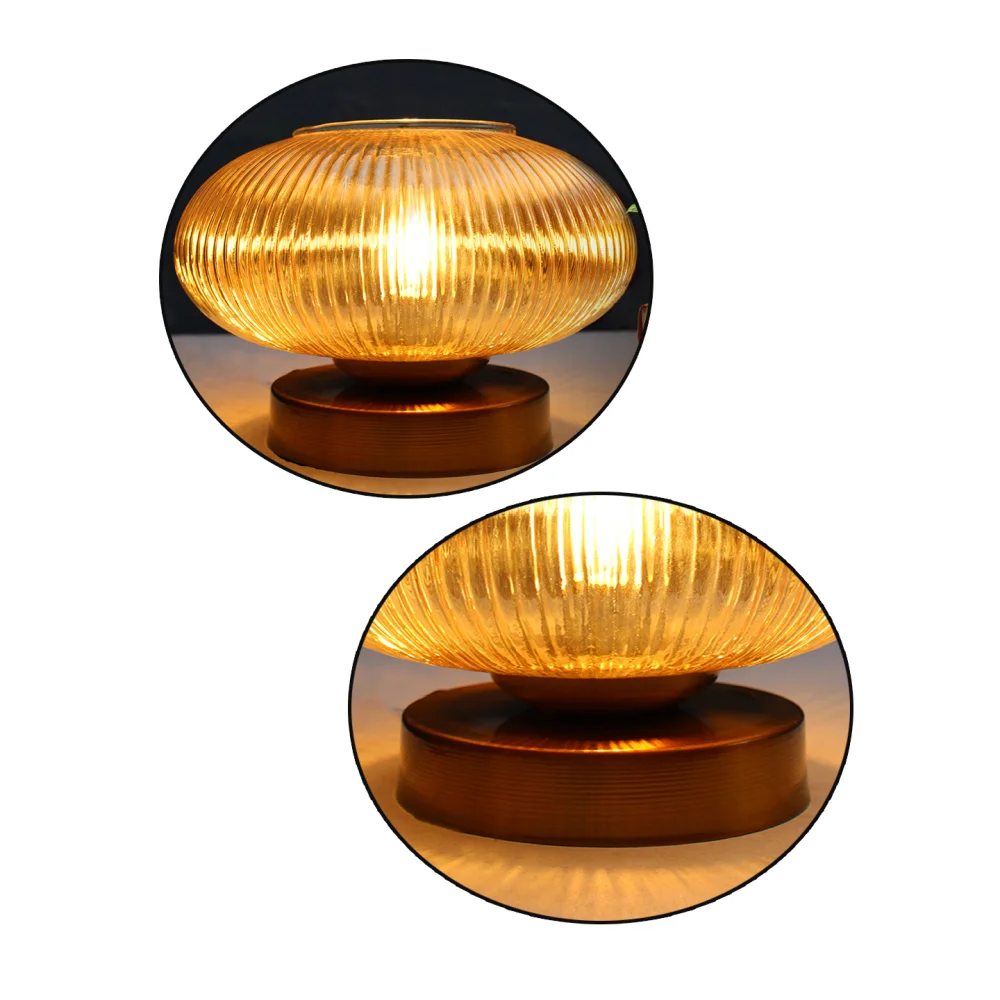 Modern Ribbed Amber Kachori Glass Table Lamp | SKE-150007_MRAKGTL