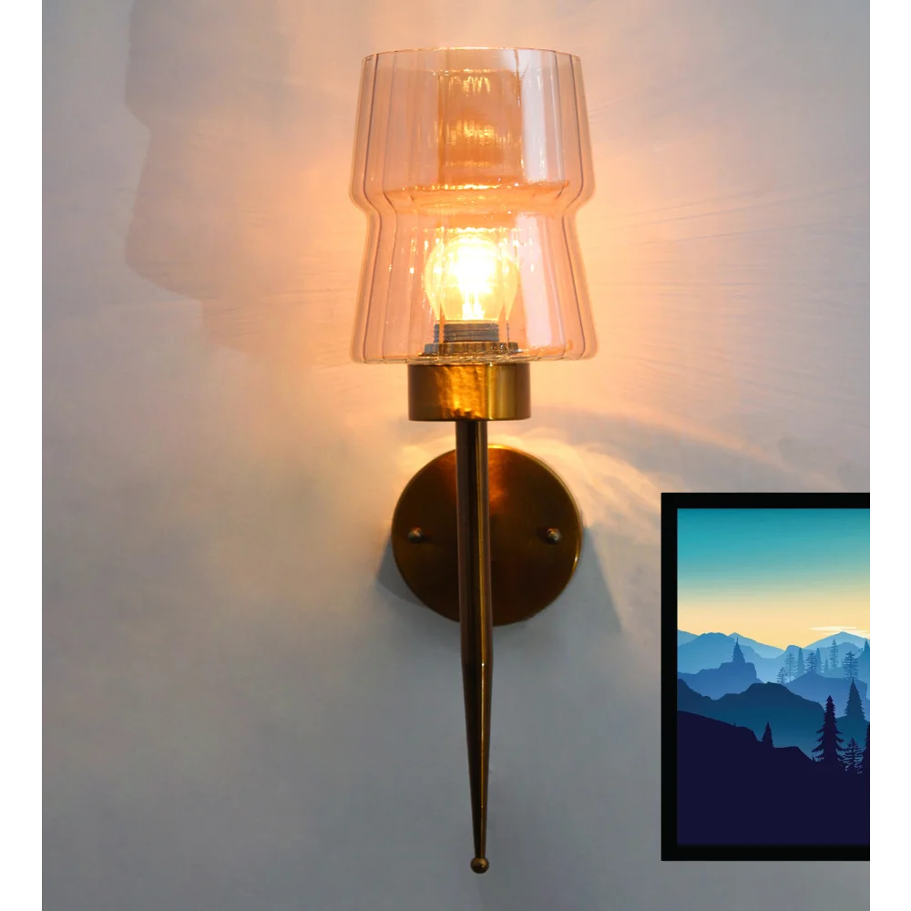 Modern Brass Wall Sconce with Amber Glass Shade | SKE-140058