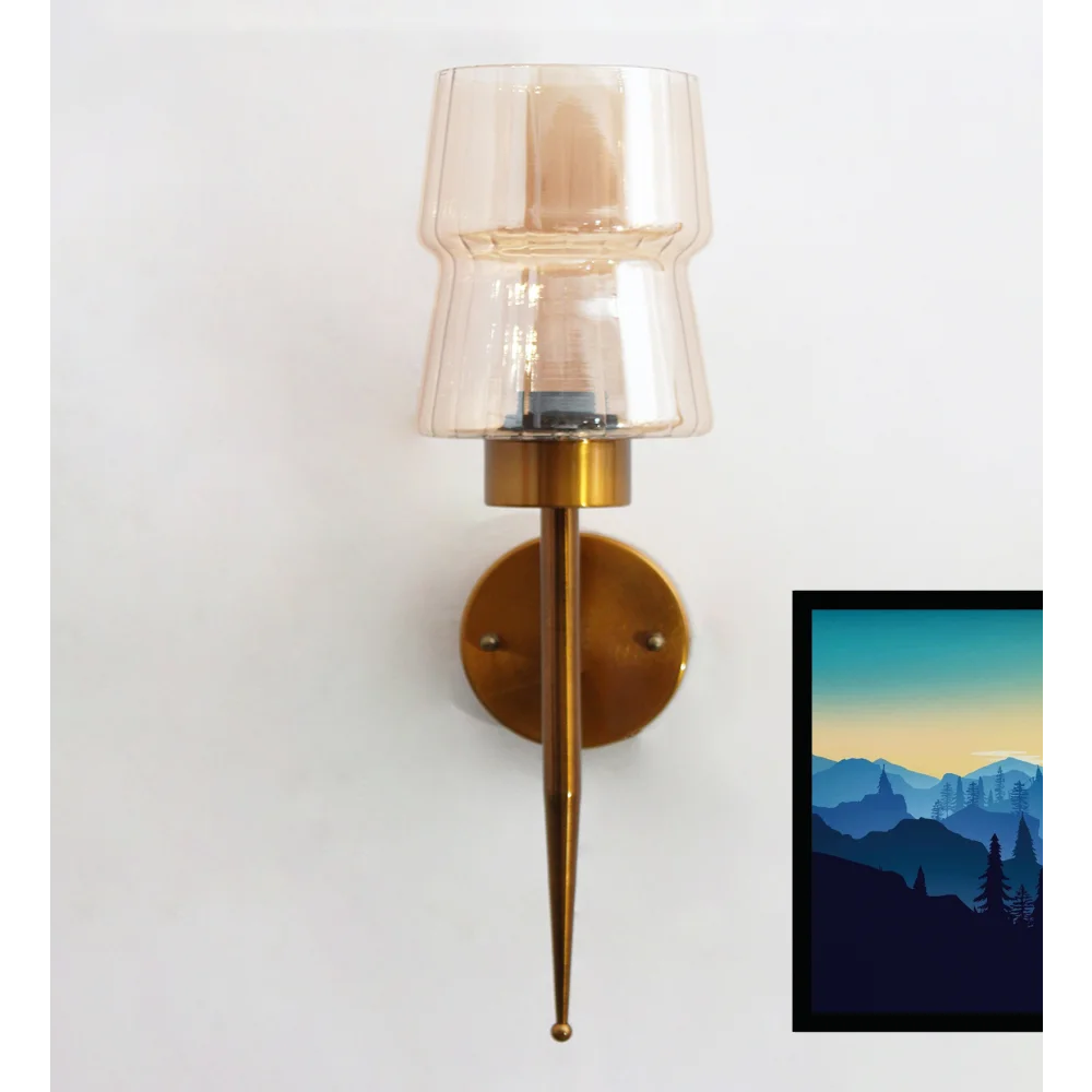 Modern Brass Wall Sconce with Amber Glass Shade | SKE-140058