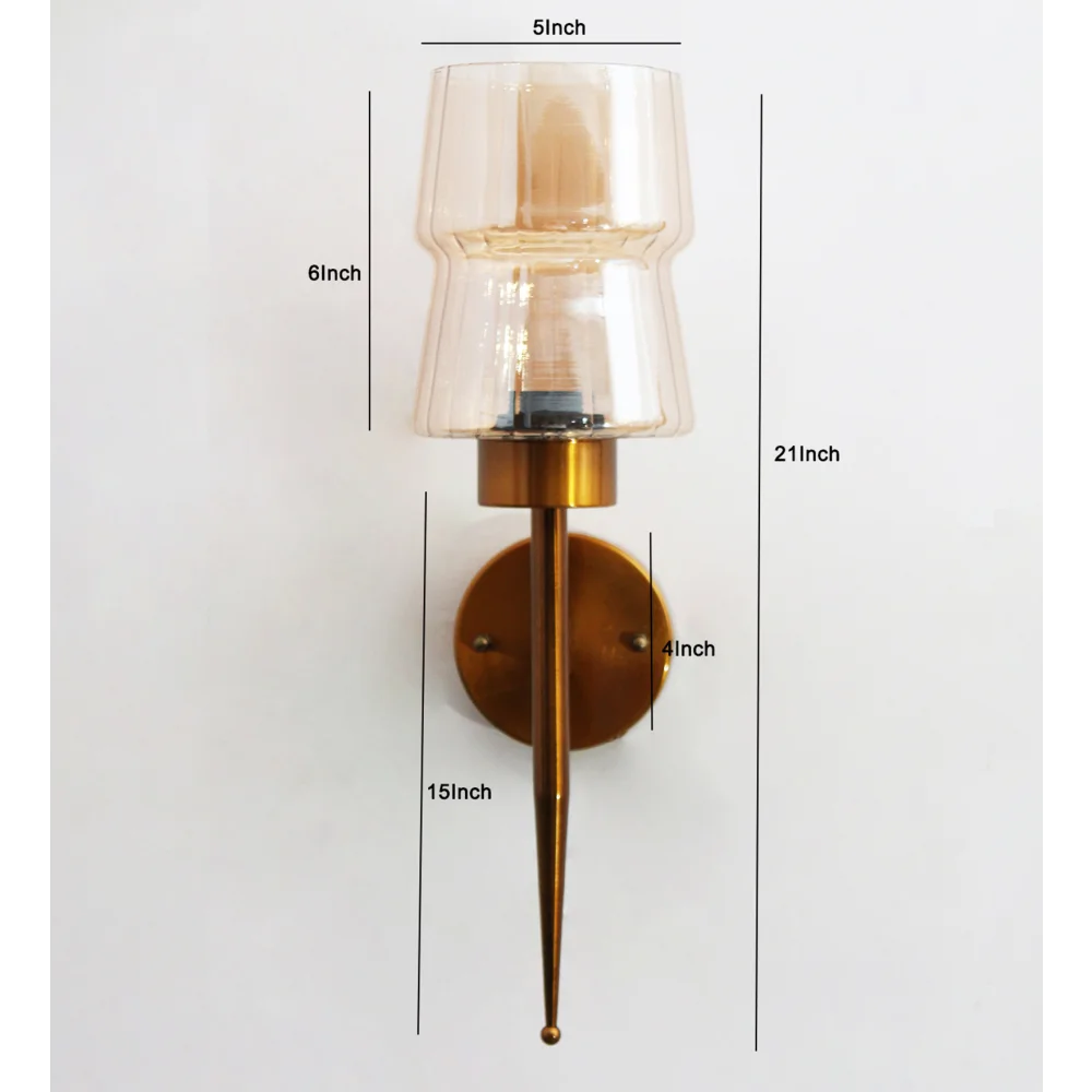 Modern Brass Wall Sconce with Amber Glass Shade | SKE-140058