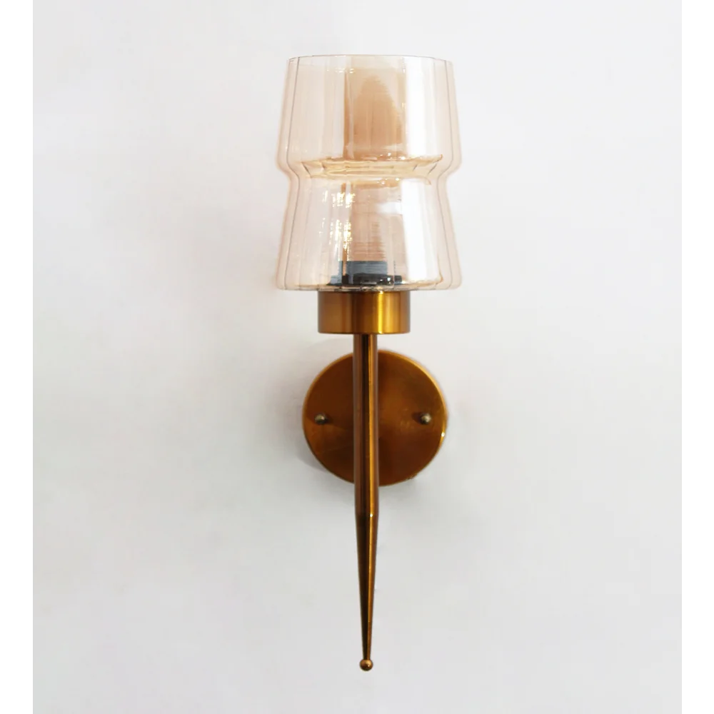 Modern Brass Wall Sconce with Amber Glass Shade | SKE-140058