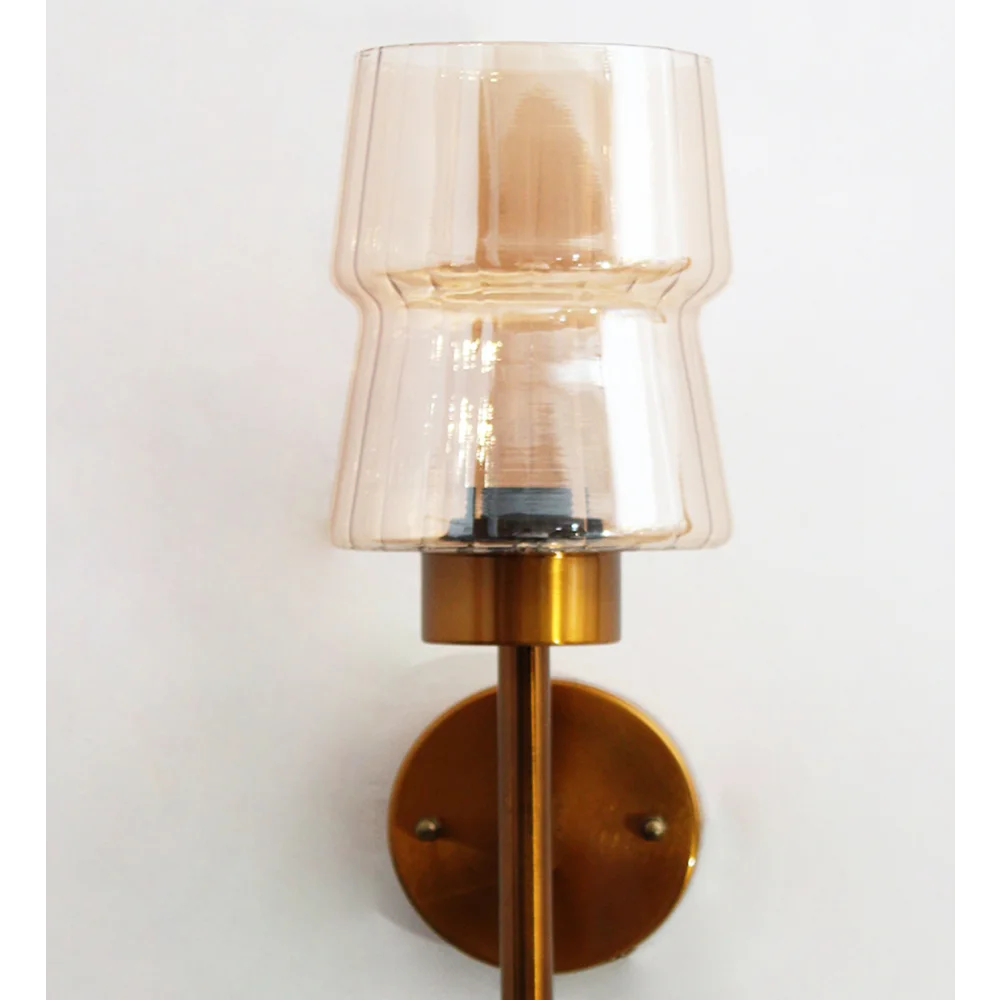 Modern Brass Wall Sconce with Amber Glass Shade | SKE-140058