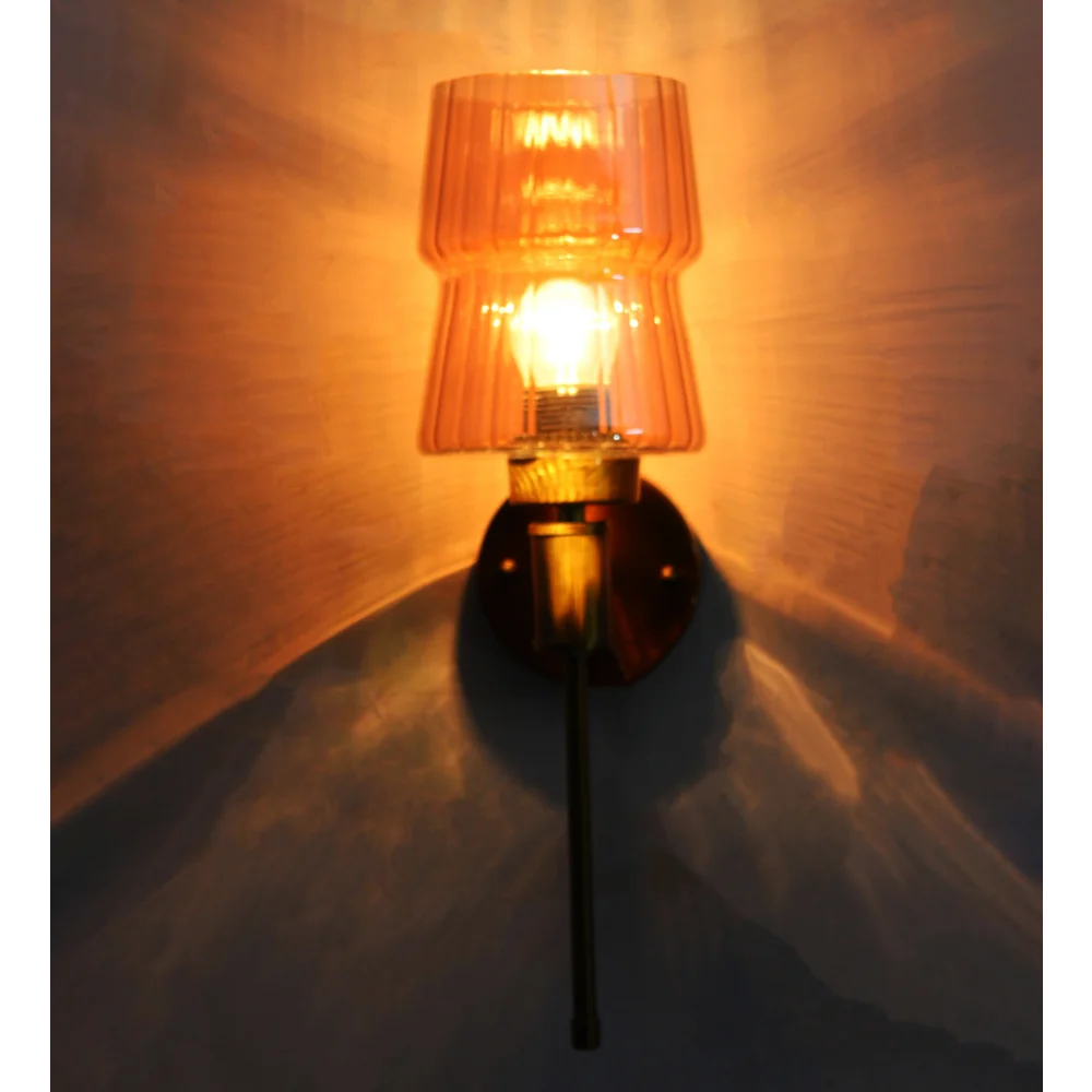 Modern Amber Glass Wall Light with Gold Metal Base | SKE-140057