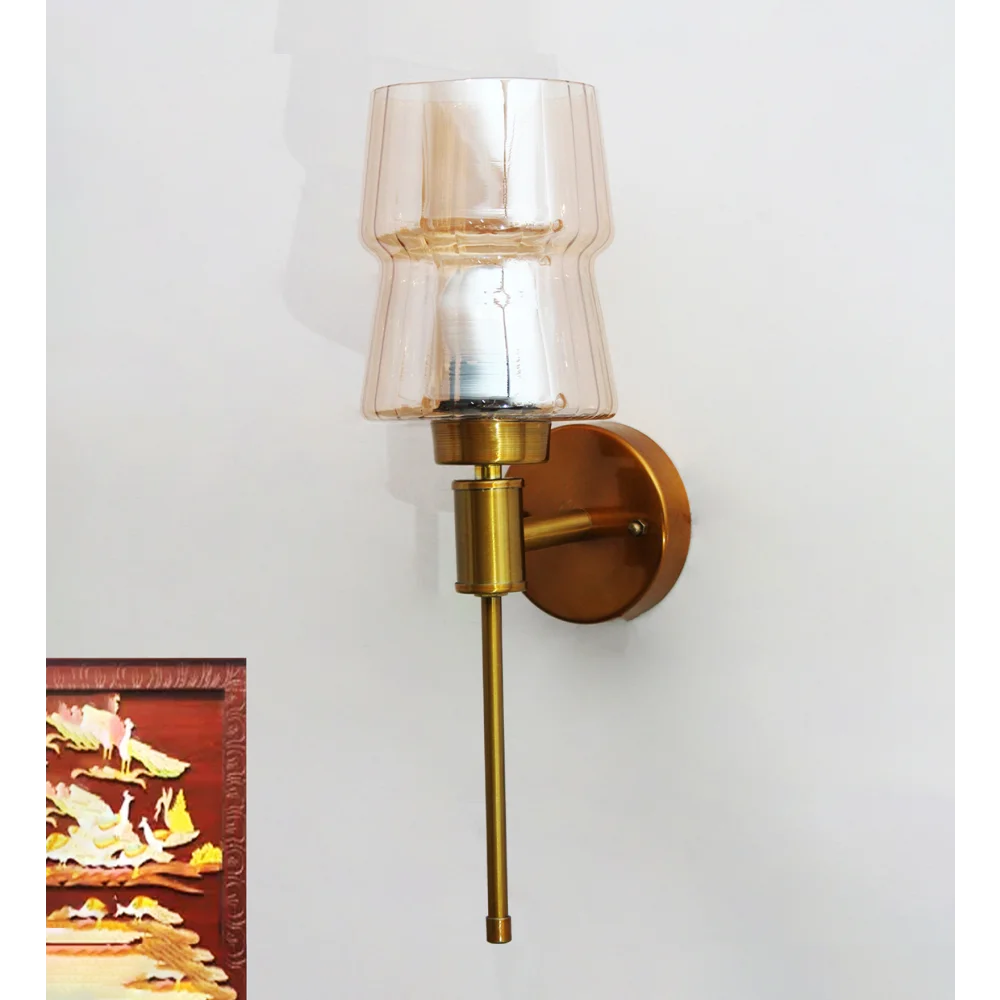 Modern Amber Glass Wall Light with Gold Metal Base | SKE-140057
