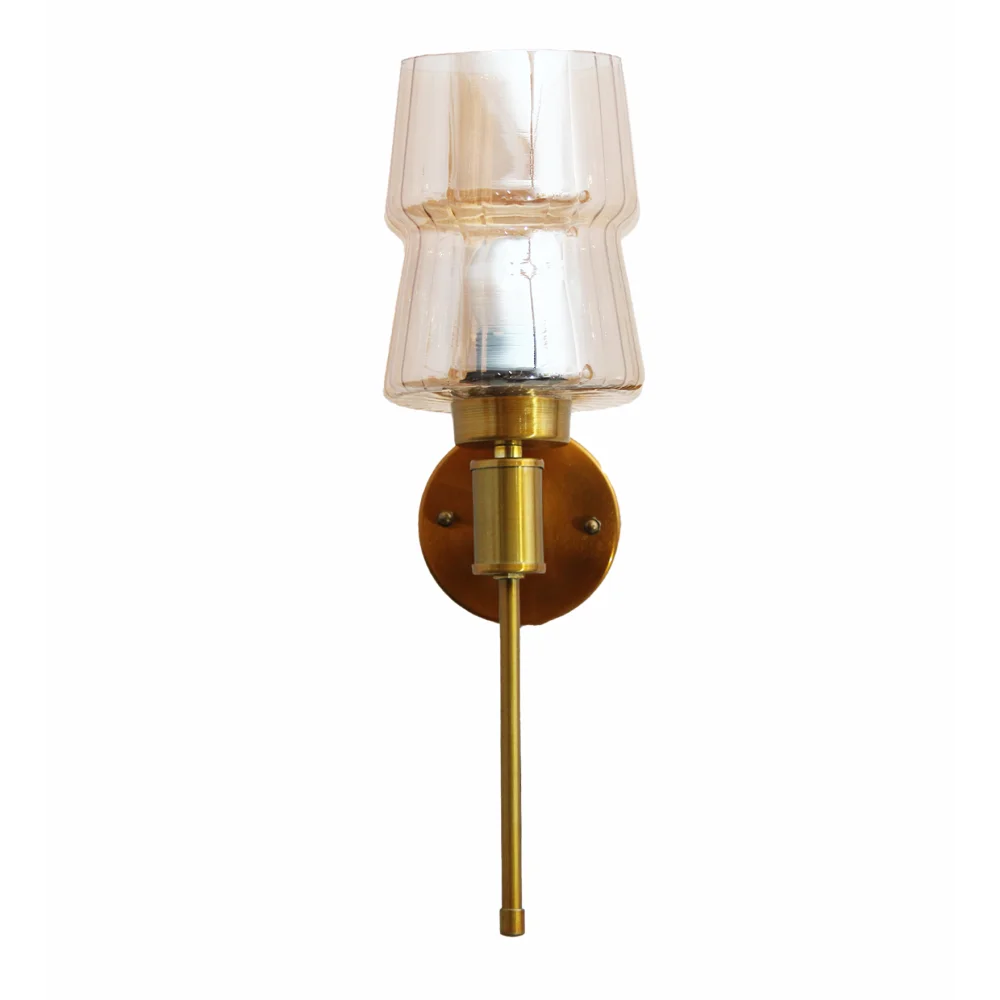 Modern Amber Glass Wall Light with Gold Metal Base | SKE-140057