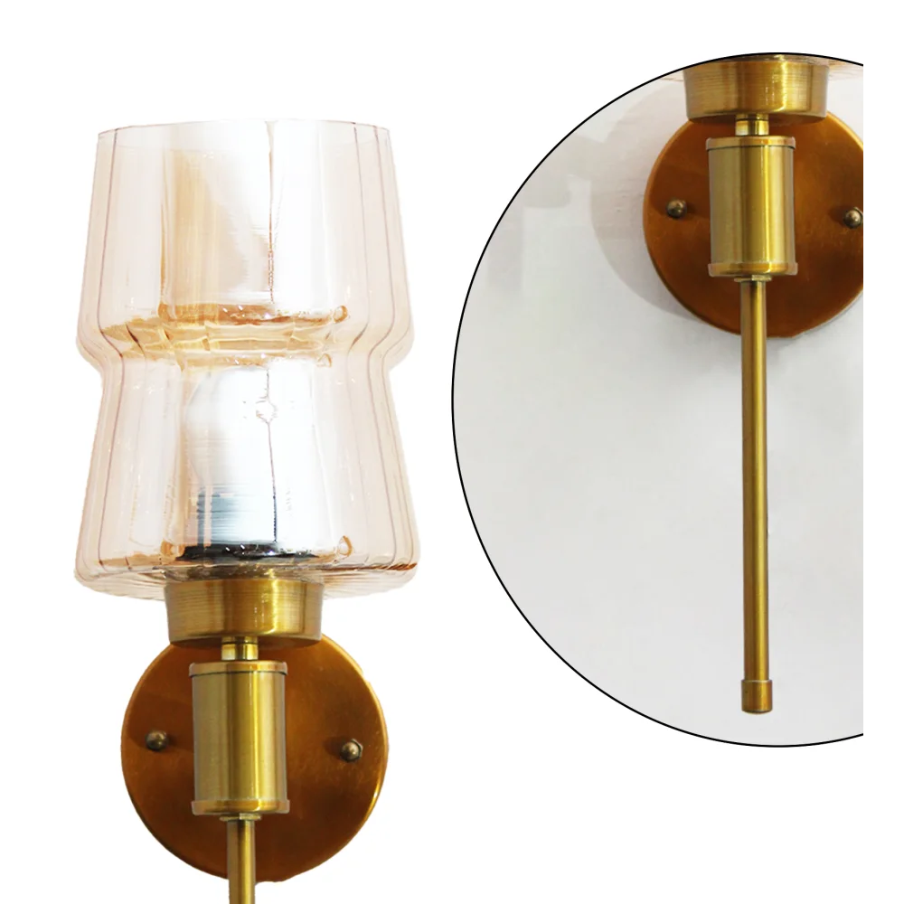 Modern Amber Glass Wall Light with Gold Metal Base | SKE-140057
