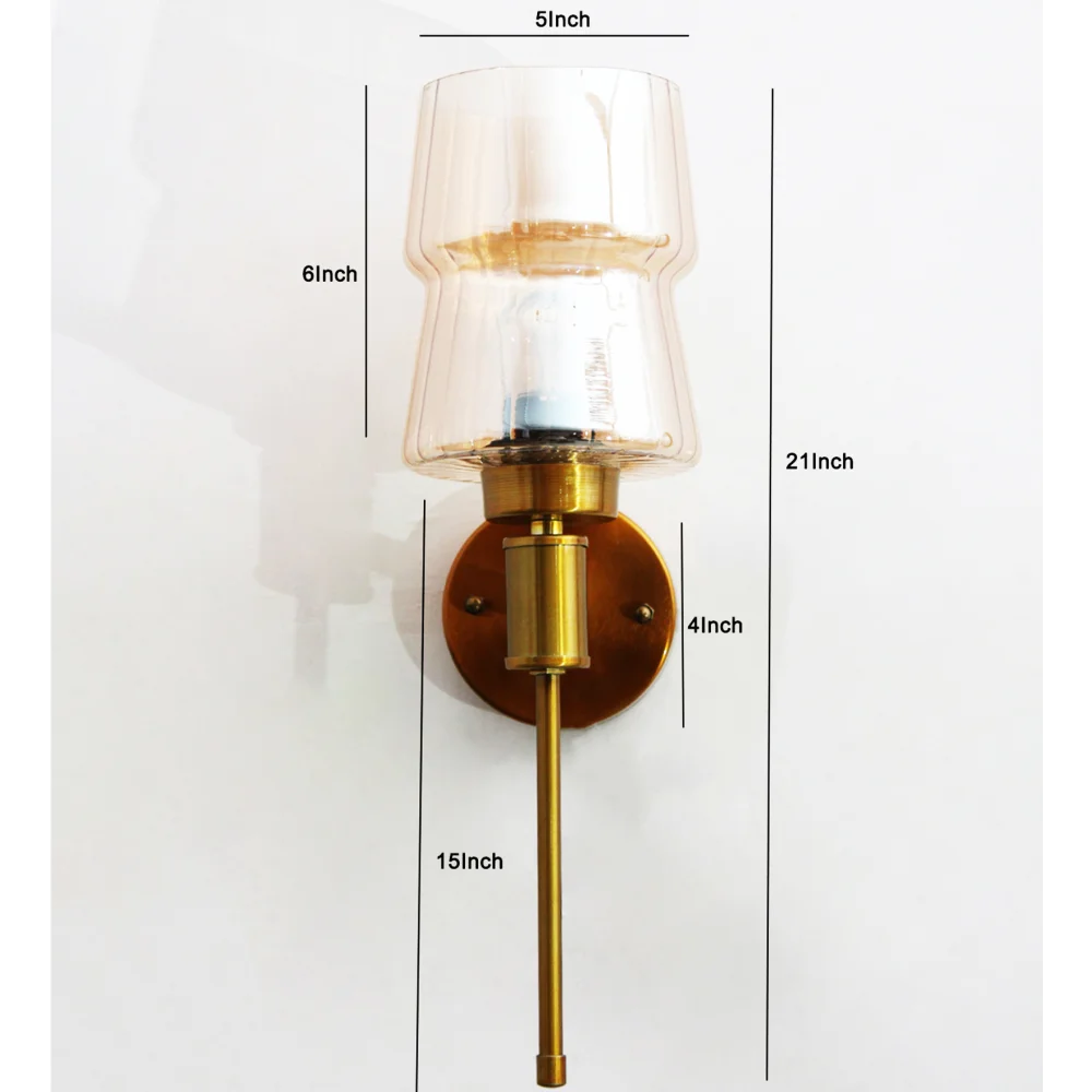 Modern Amber Glass Wall Light with Gold Metal Base | SKE-140057
