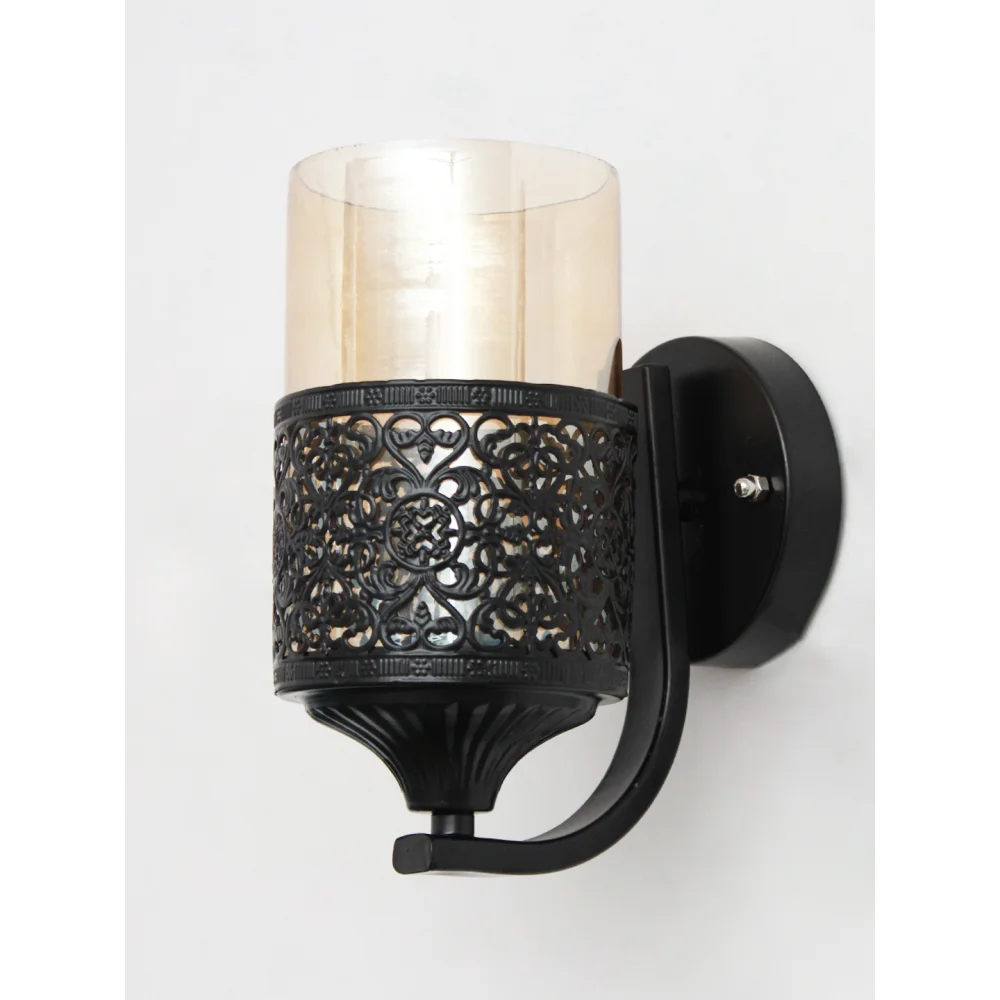 Black Wall Light with Amber Glass | SKE-140056 MBWL
