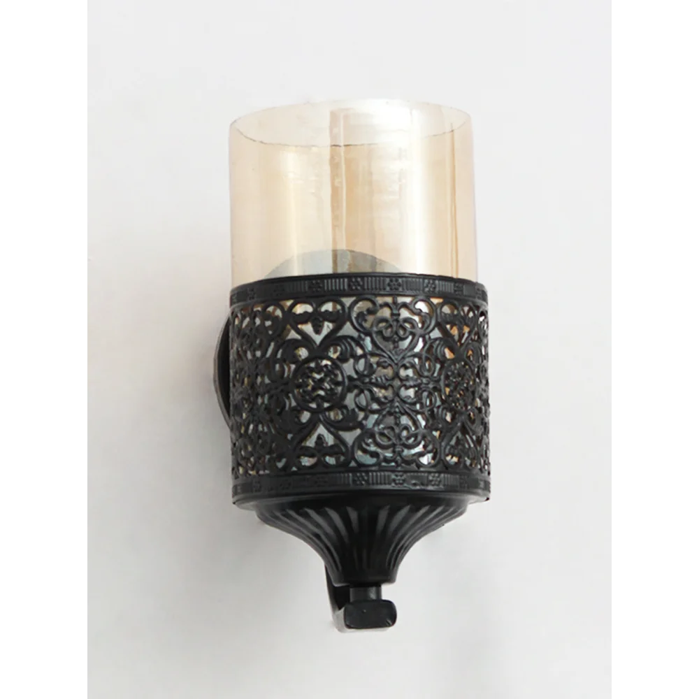 Black Wall Light with Amber Glass | SKE-140056 MBWL