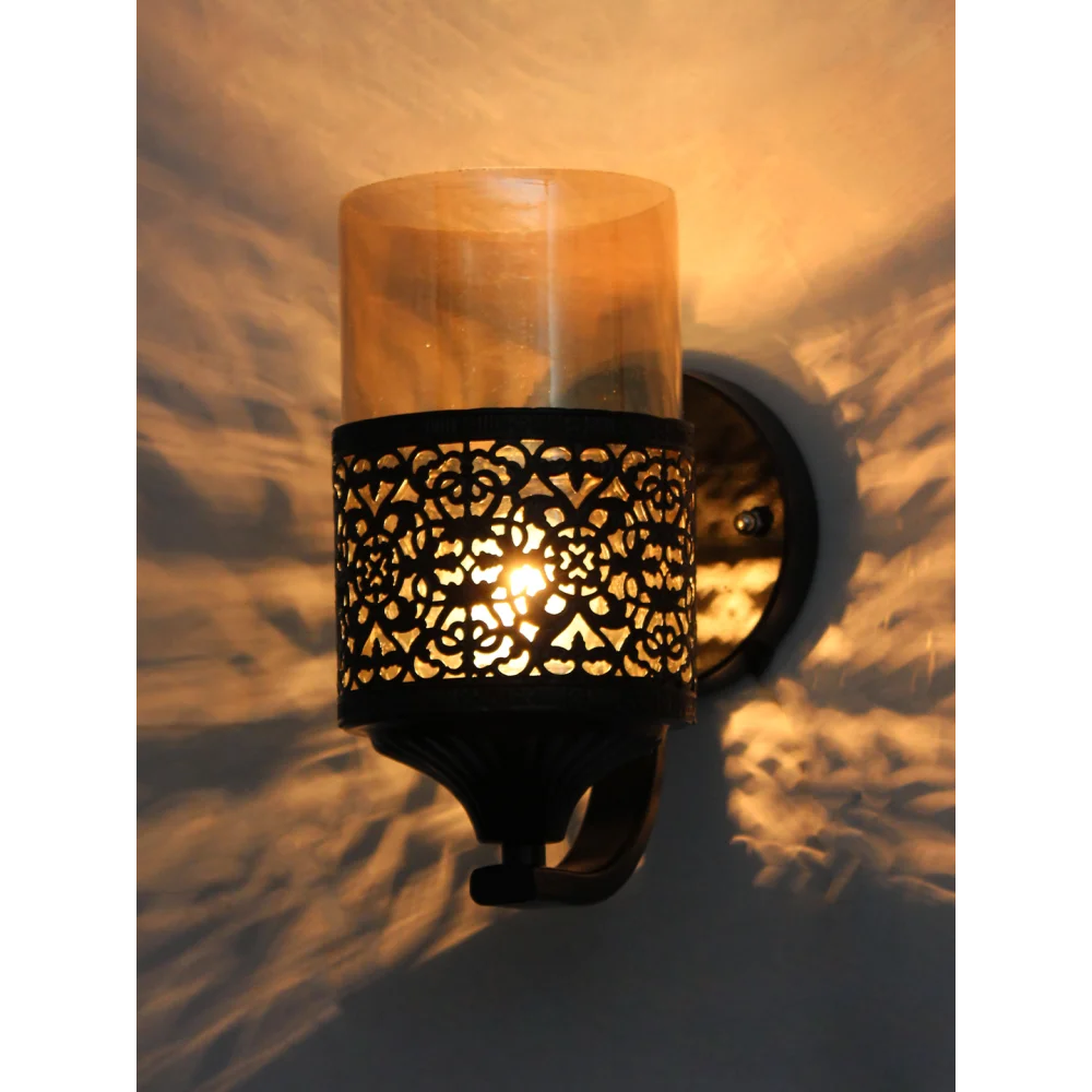 Black Wall Light with Amber Glass | SKE-140056 MBWL