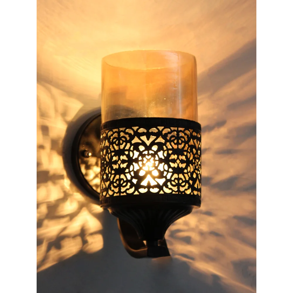 Black Wall Light with Amber Glass | SKE-140056 MBWL