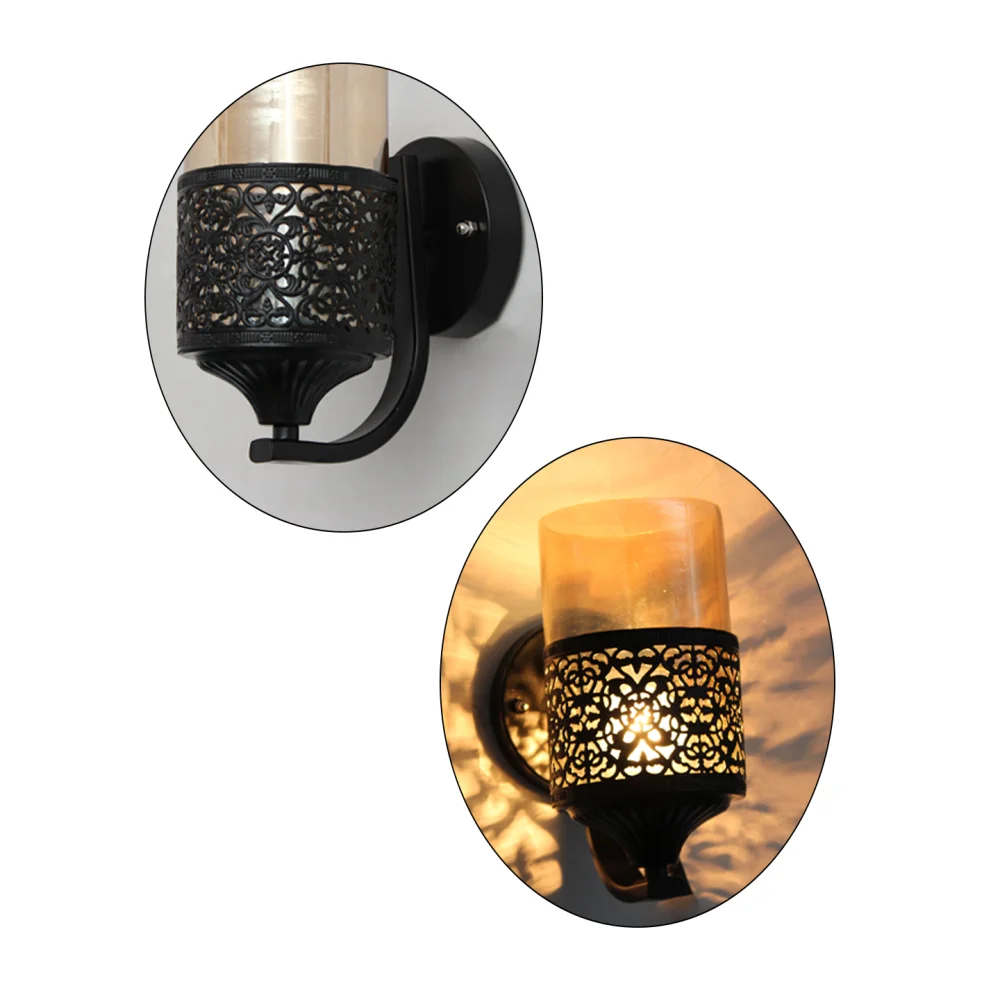 Black Wall Light with Amber Glass | SKE-140056 MBWL