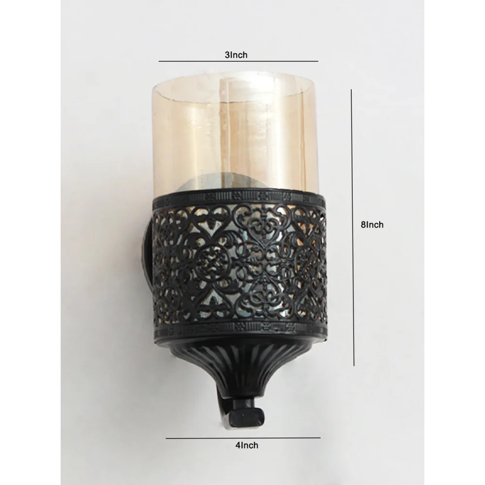 Black Wall Light with Amber Glass | SKE-140056 MBWL