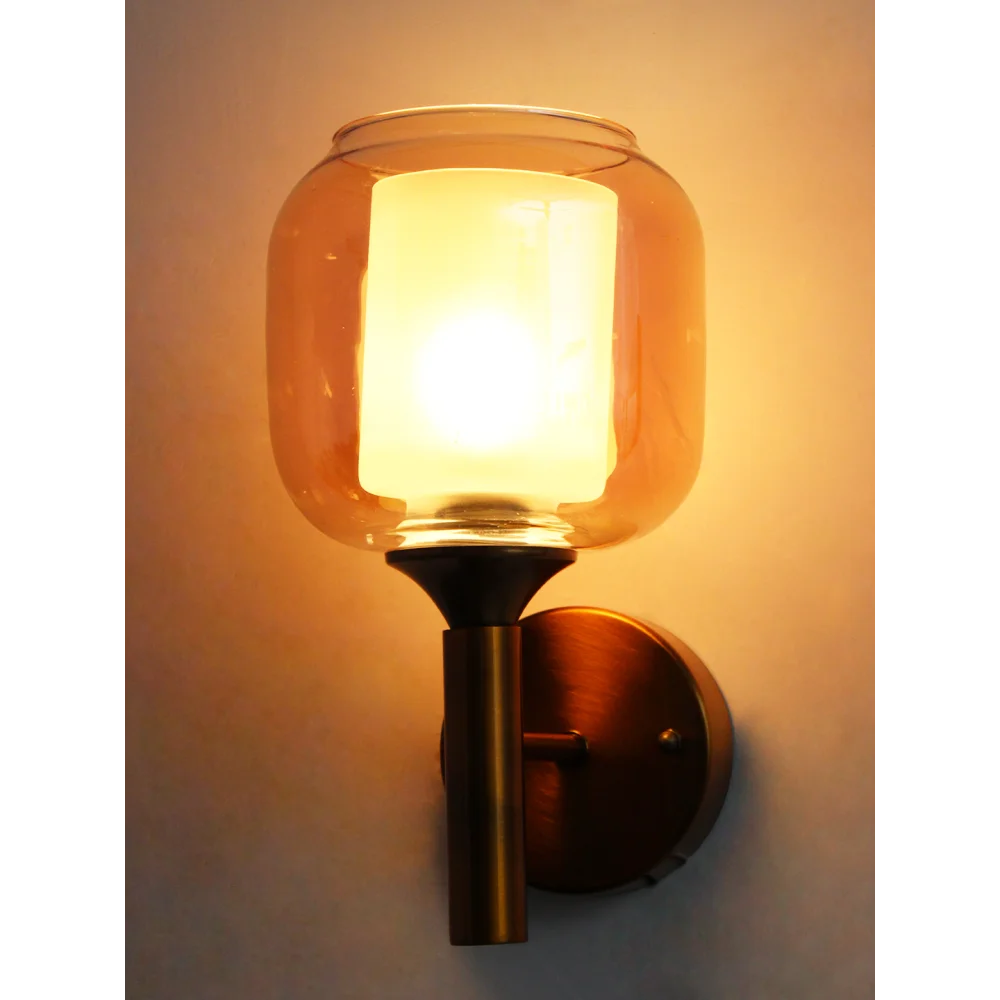 Modern Wall Sconce Light with Amber Glass Shade | SKE-140055