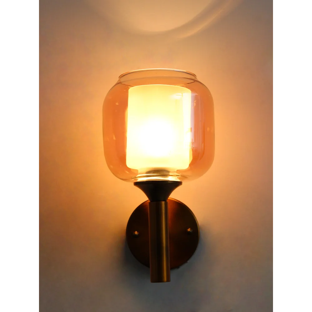 Modern Wall Sconce Light with Amber Glass Shade | SKE-140055