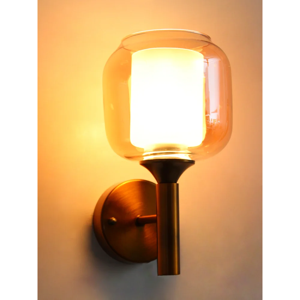 Modern Wall Sconce Light with Amber Glass Shade | SKE-140055