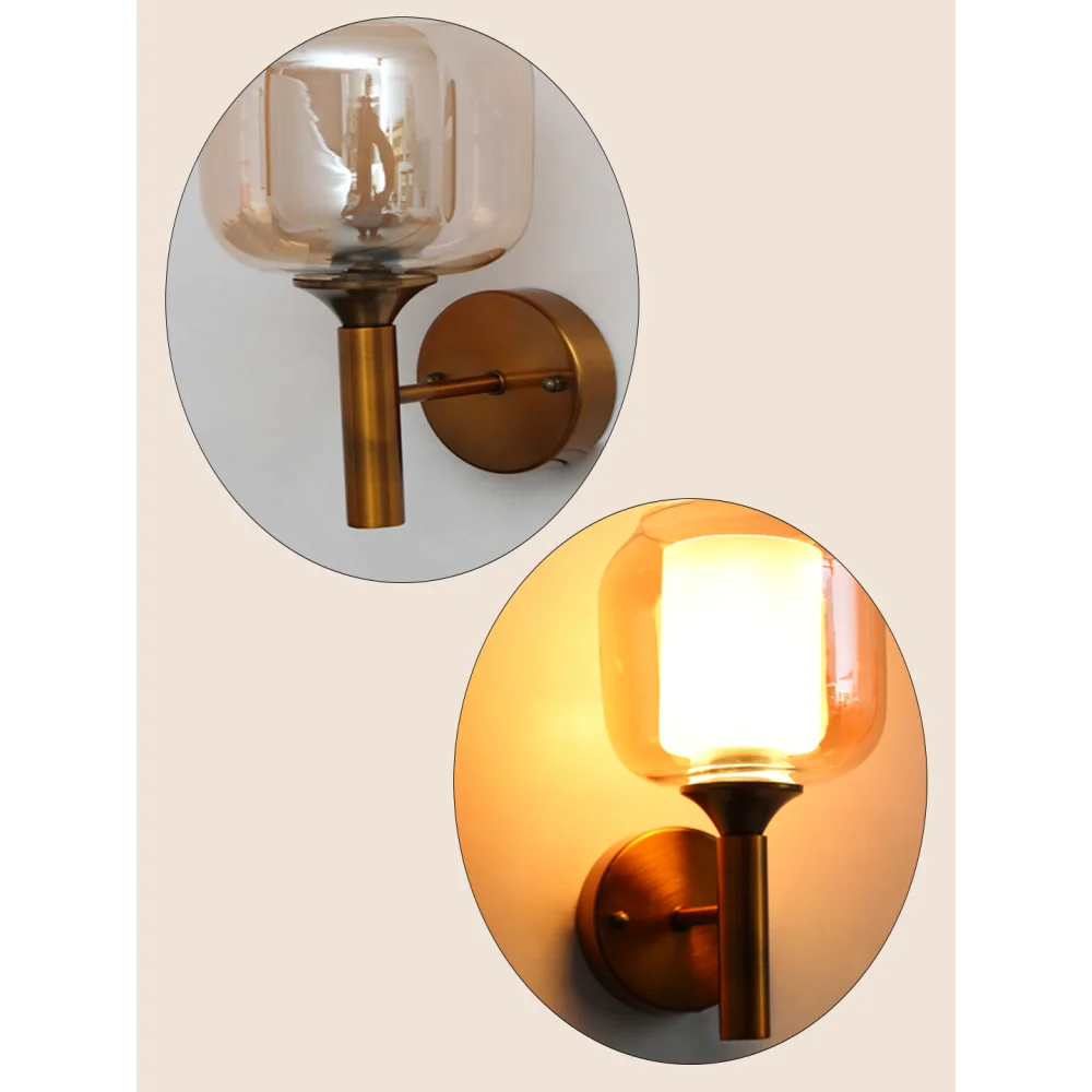 Modern Wall Sconce Light with Amber Glass Shade | SKE-140055