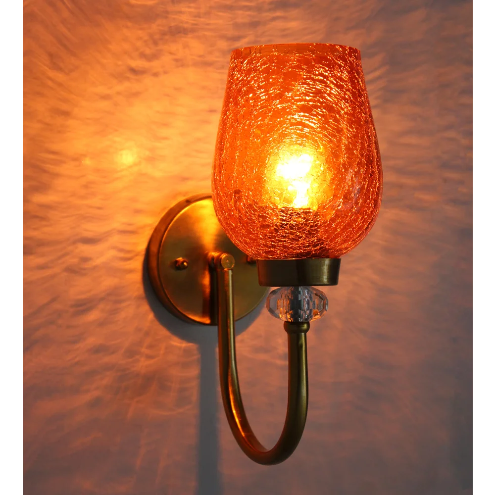 Antique Wall Sconce Light with Amber Crackle Glass | SKE-140043_COG
