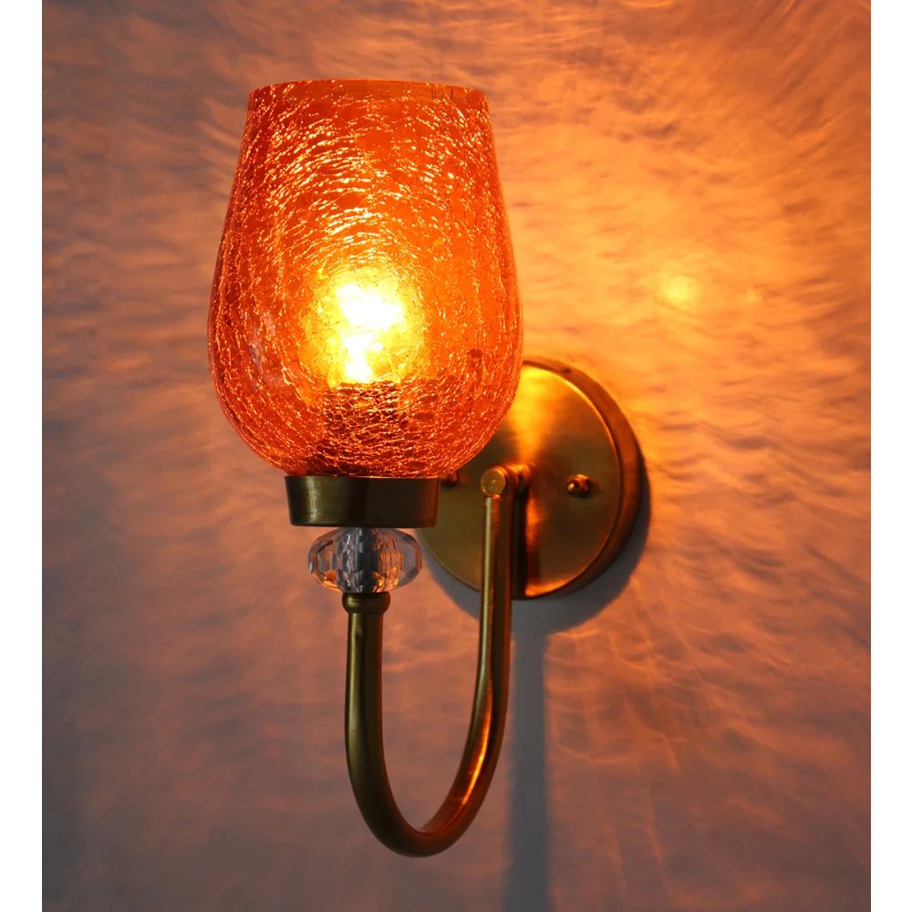 Antique Wall Sconce Light with Amber Crackle Glass | SKE-140043_COG